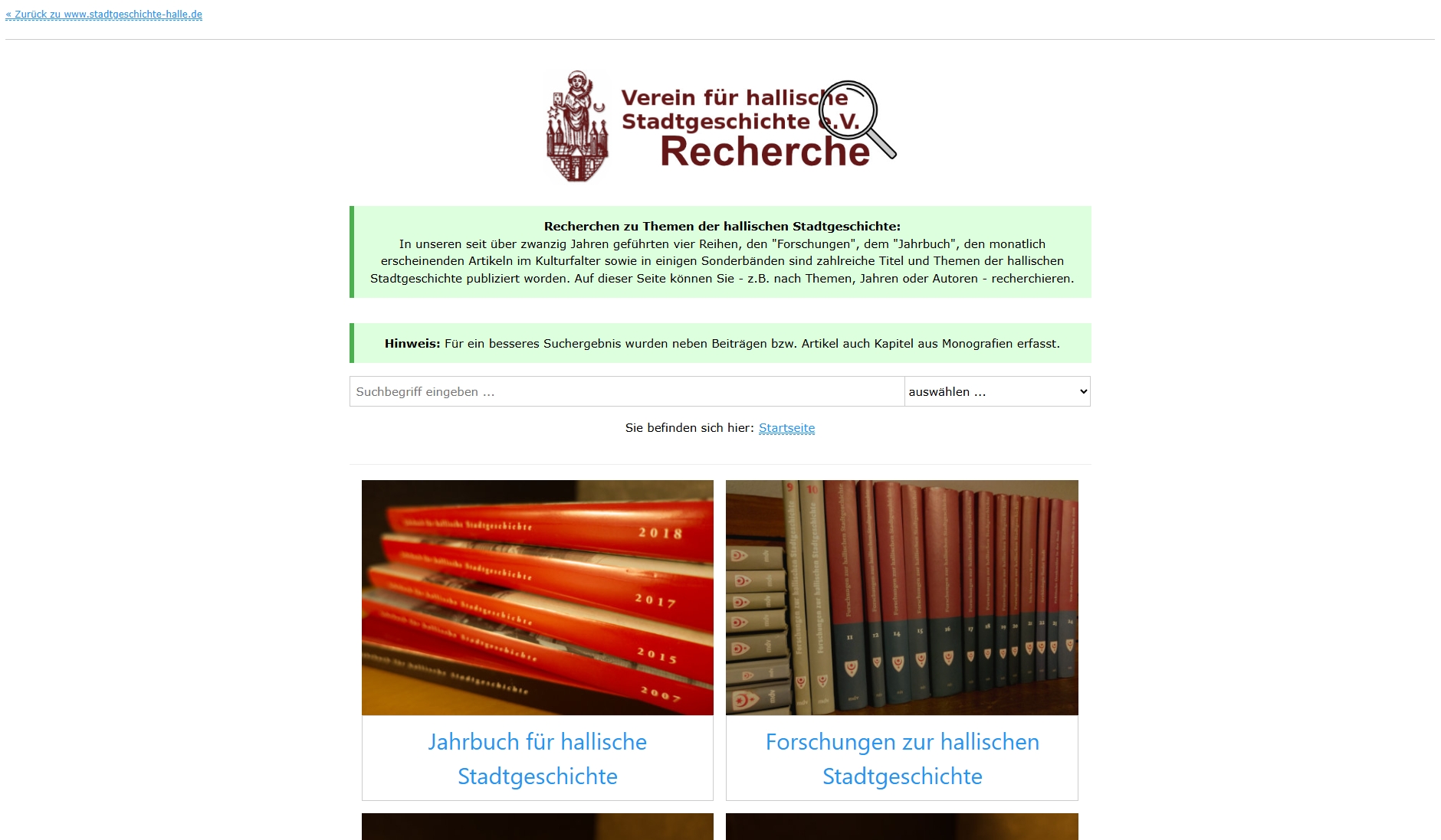Screenshot von www.recherche.stadtgeschichte halle.de